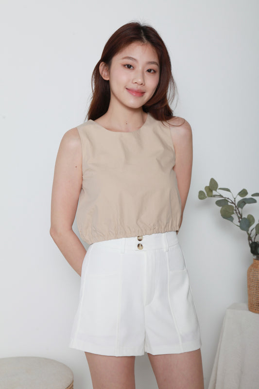 Kit Sleeveless Cotton Crop Top with Elastic Band (Almond)