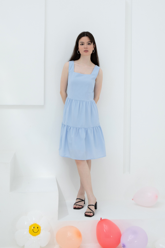 Darling Square Neck Sleeveless Ruffle Dress