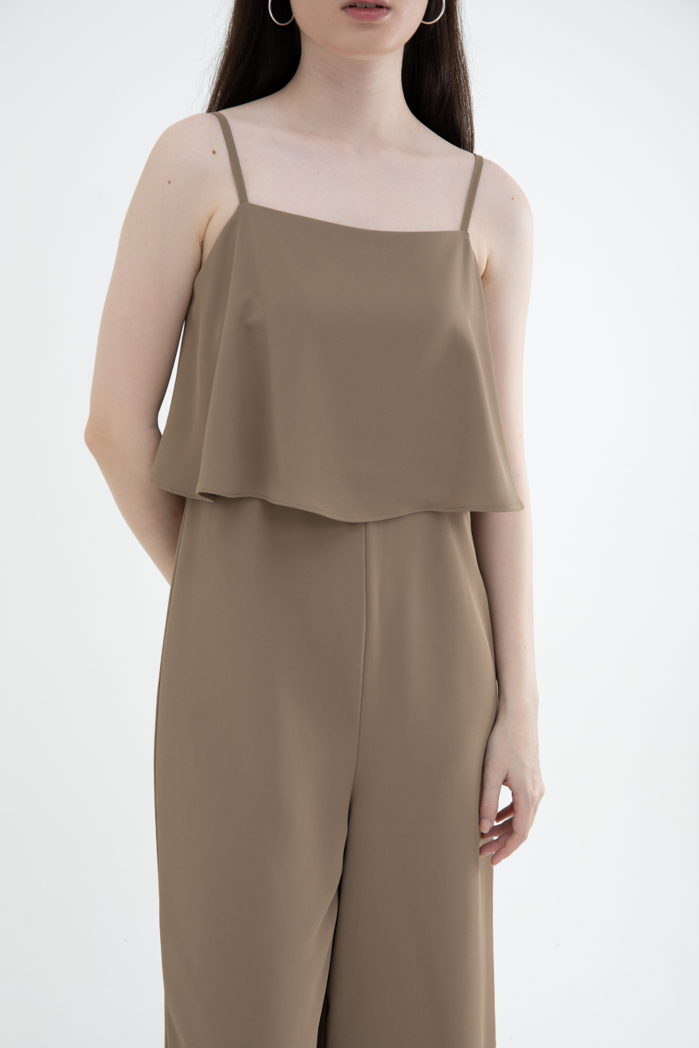 Sleeveless Tiered Jumpsuit (Maroon / Tortilla Brown)