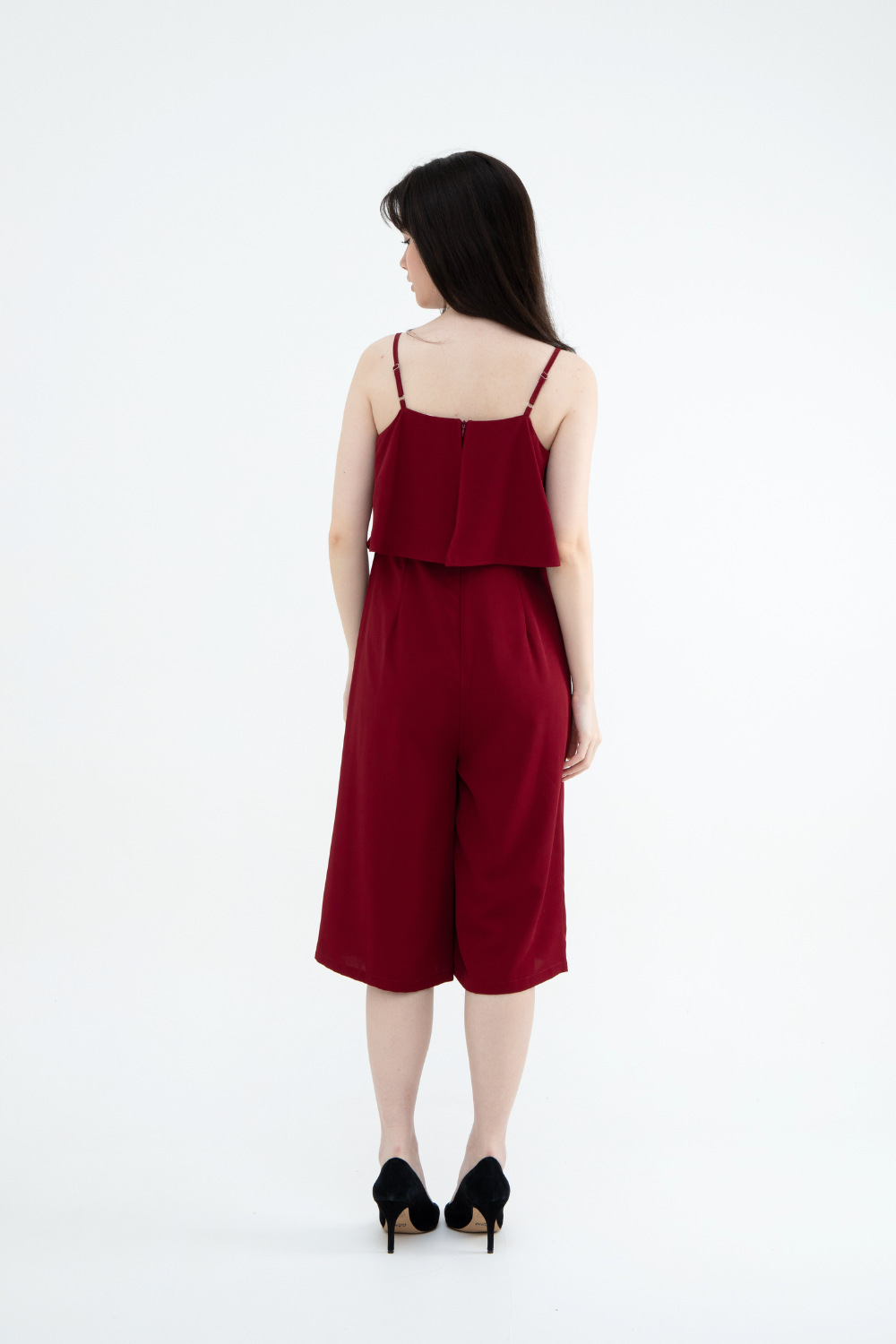 Sleeveless Tiered Jumpsuit (Maroon / Tortilla Brown)
