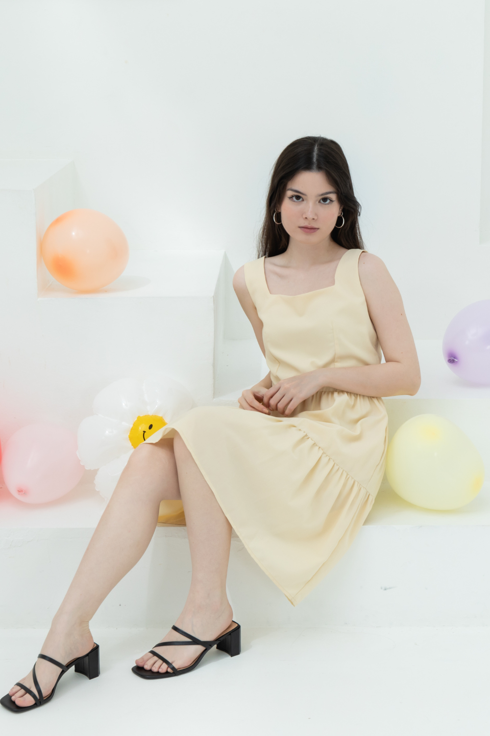 Darling Square Neck Sleeveless Ruffle Dress