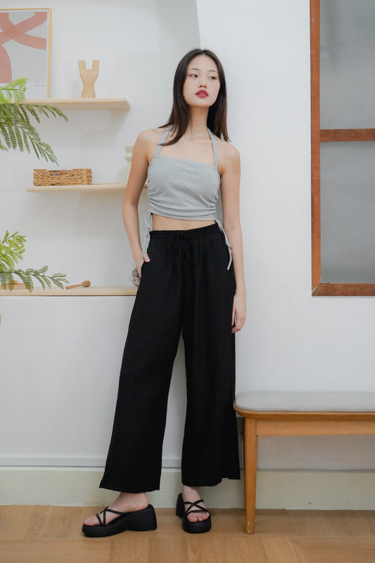 Junia Wide Leg Elastic Waistband Pants (Black)
