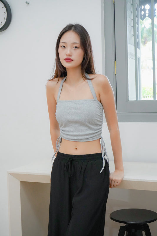 Poppy Padded Halterneck Top with Side Ruching (Heather grey)