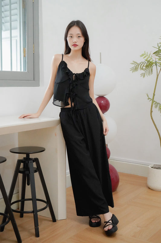 Lucy Ruffle Tie Top (Black)