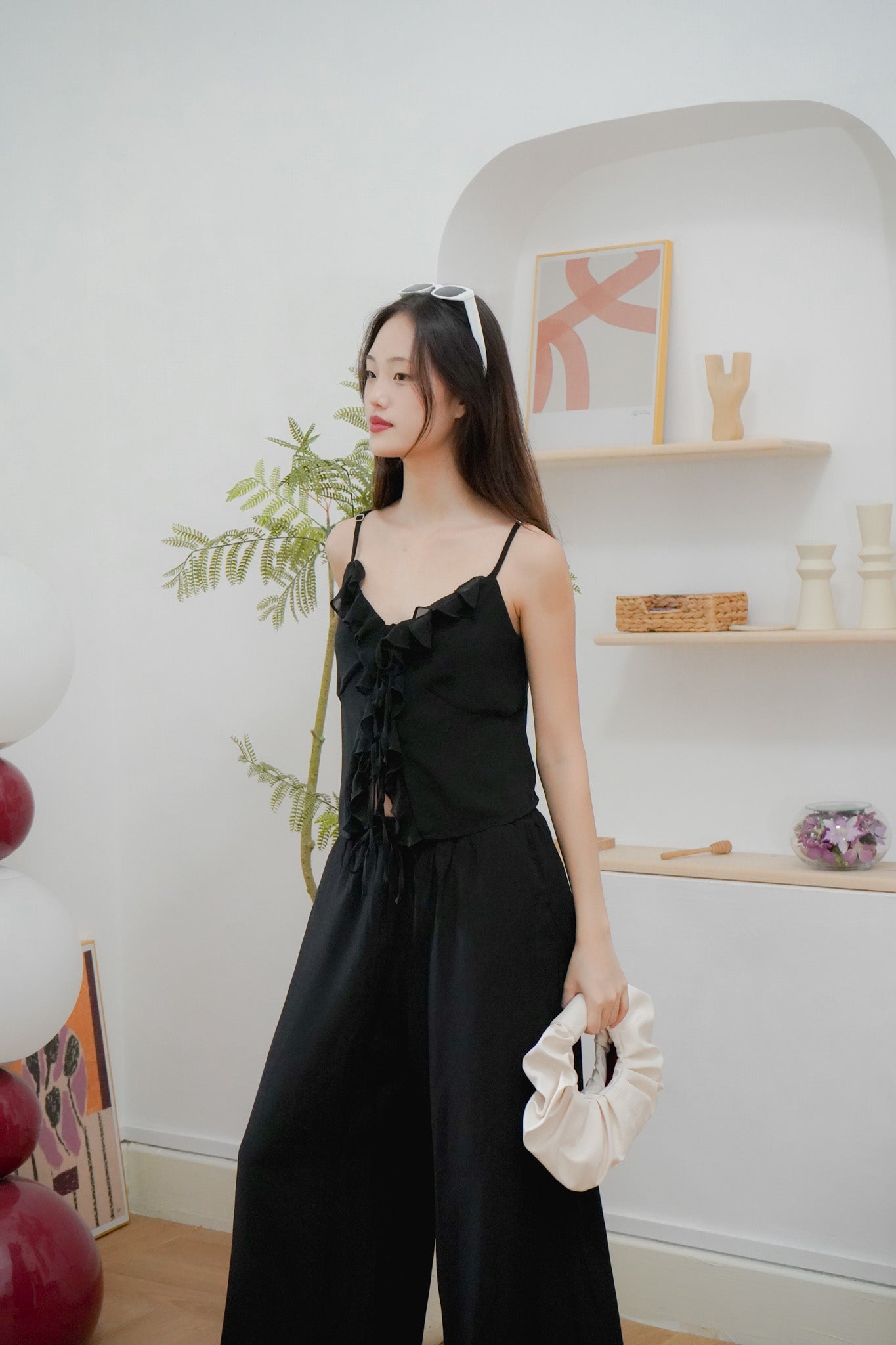Lucy Ruffle Tie Top (Black)