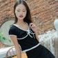 Colette Ribbon Ringer Tee (Black & White)