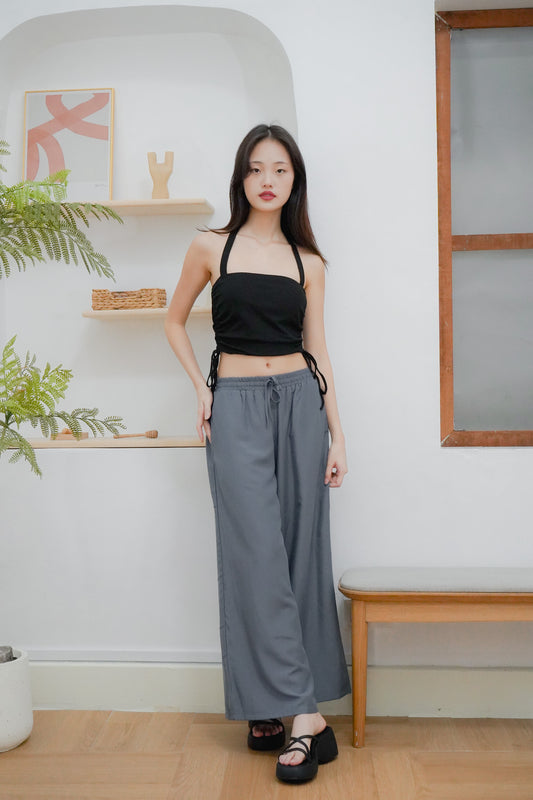 Junia Wide Leg Elastic Waistband Pants (Gunmetal)