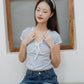 Colette Ribbon Ringer Tee (Greyish Blue & White)
