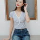 Colette Ribbon Ringer Tee (Greyish Blue & White)