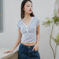 Colette Ribbon Ringer Tee (Greyish Blue & White)