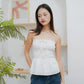 Amelie Smocked Ribbon Top with Detachable Straps (White)