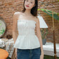 Amelie Smocked Ribbon Top with Detachable Straps (White)