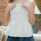 Amelie Smocked Ribbon Top with Detachable Straps (White)