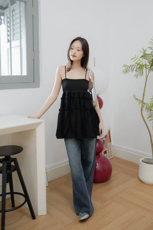 Sandra mini puff dress (Black)