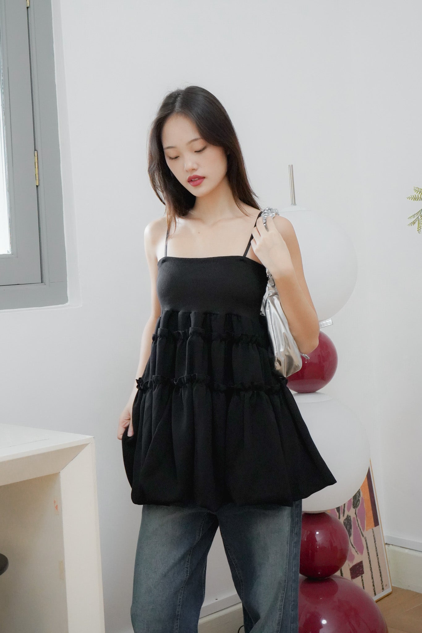 Sandra mini puff dress (Black)