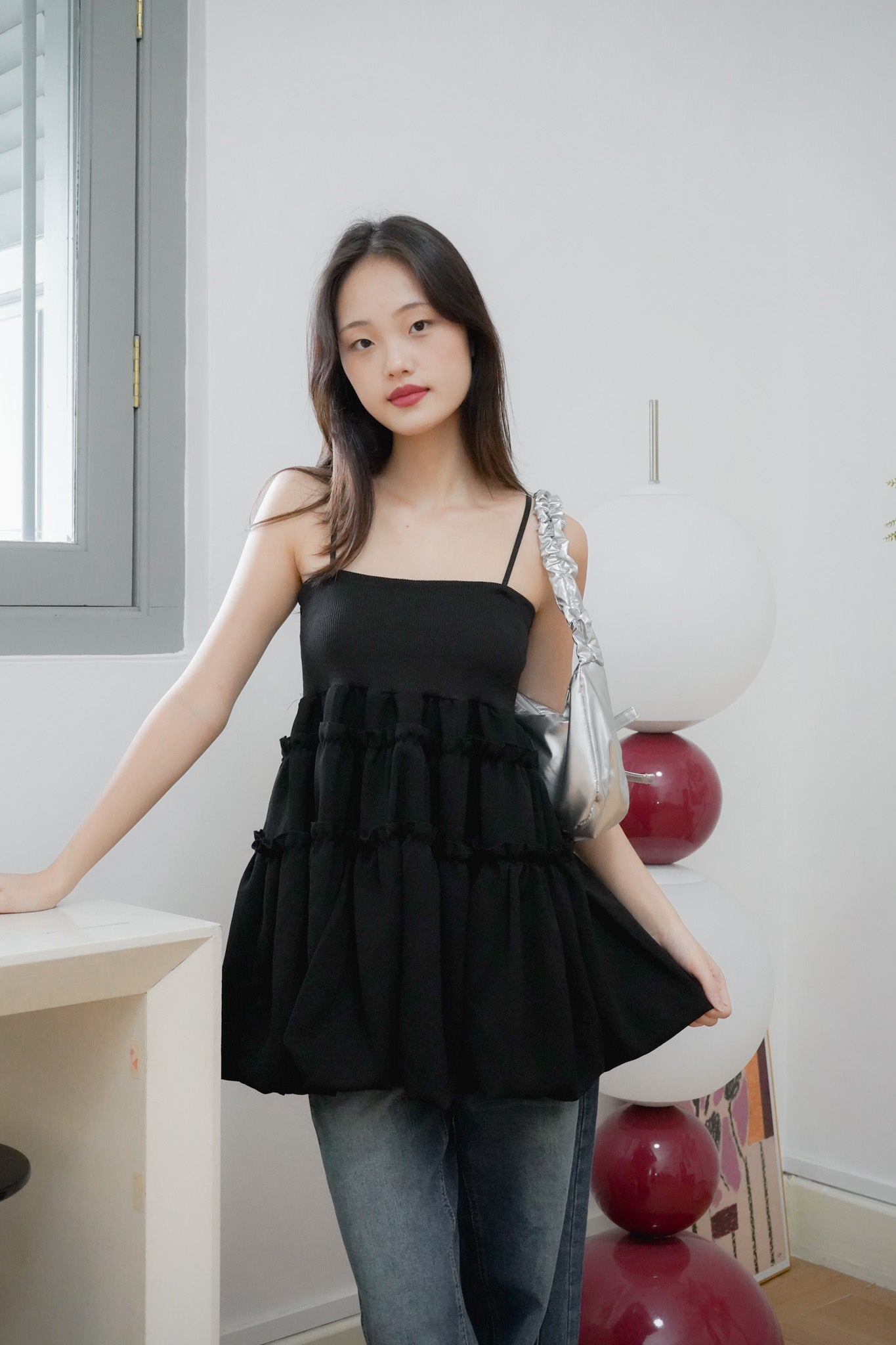 Sandra mini puff dress (Black)