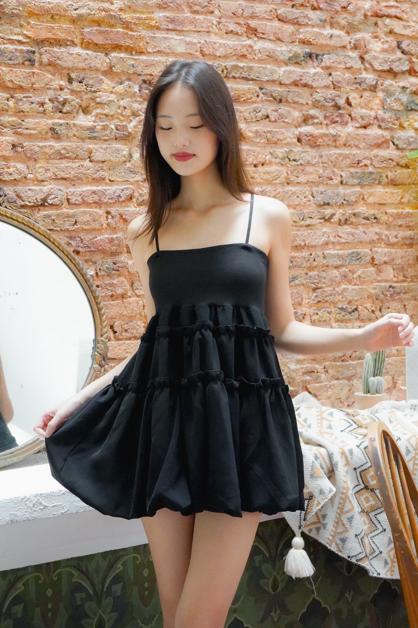 Sandra mini puff dress (Black)