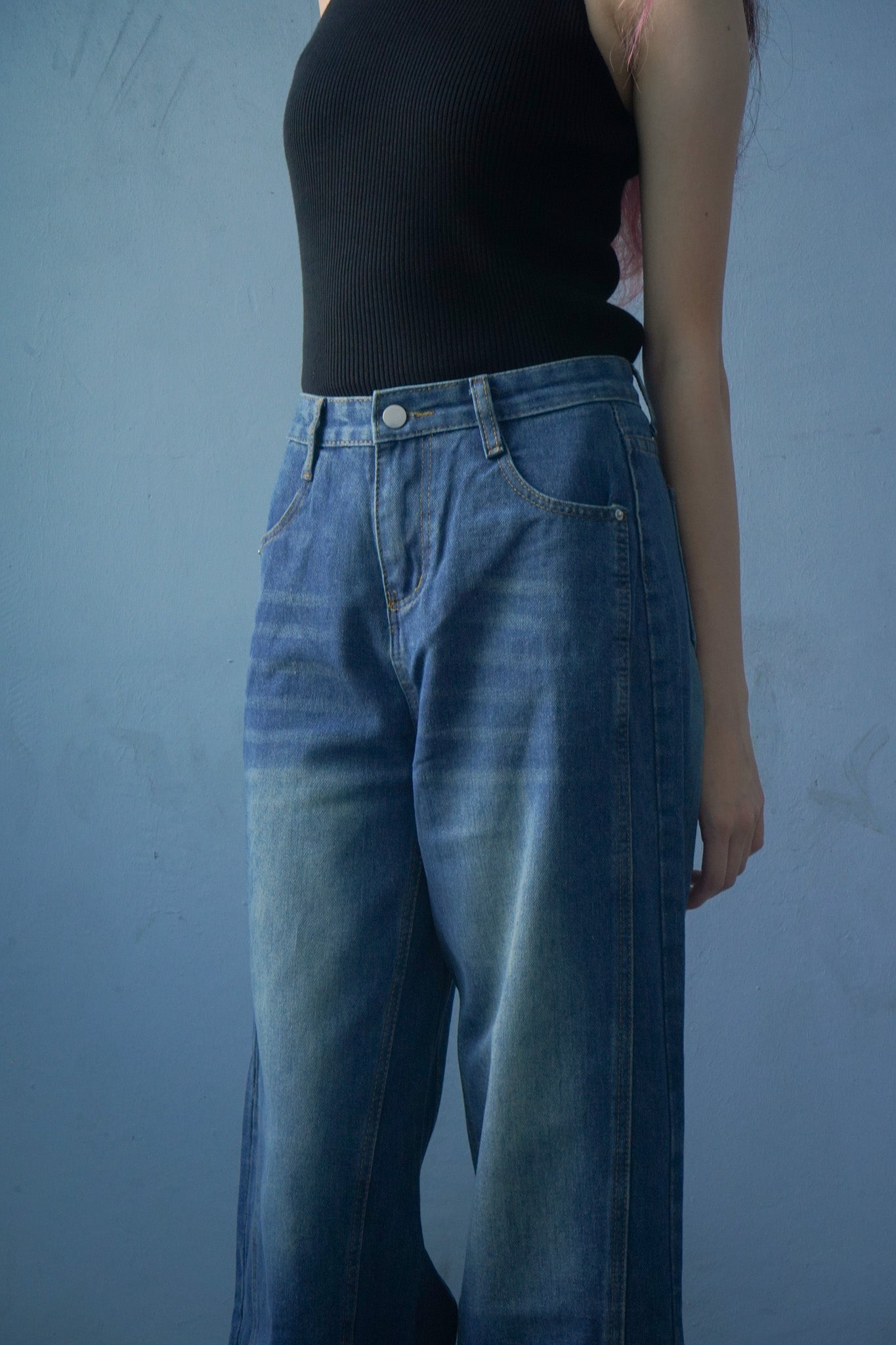 Jaslynn High Waisted Raw Hem Wide Leg Denim