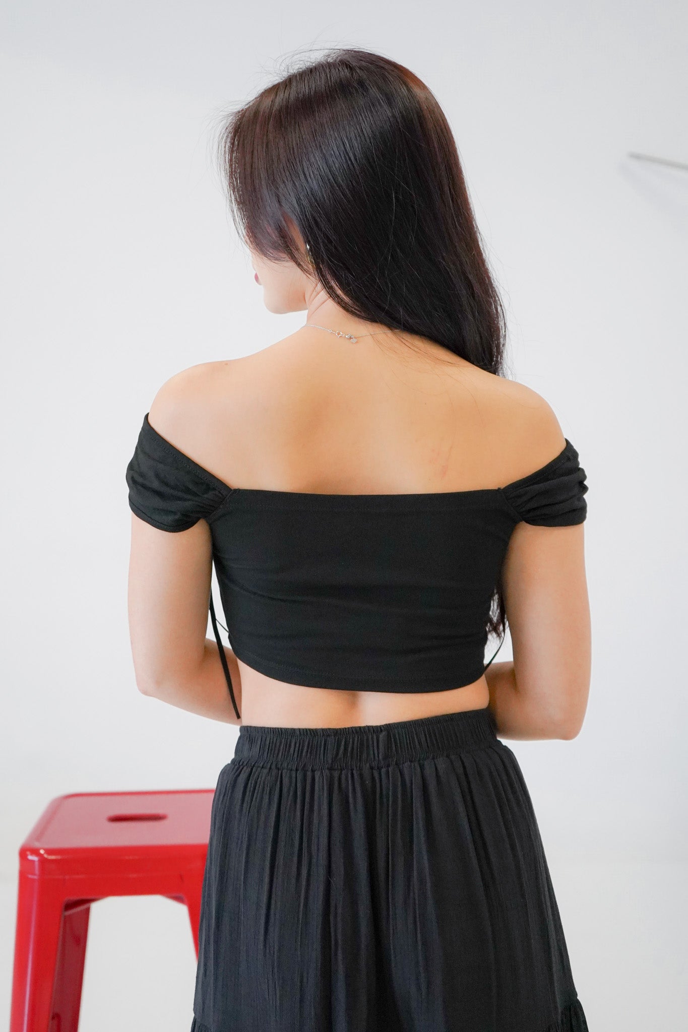 Nemy Padded Off Shoulder Top (w ribbons) (Black)