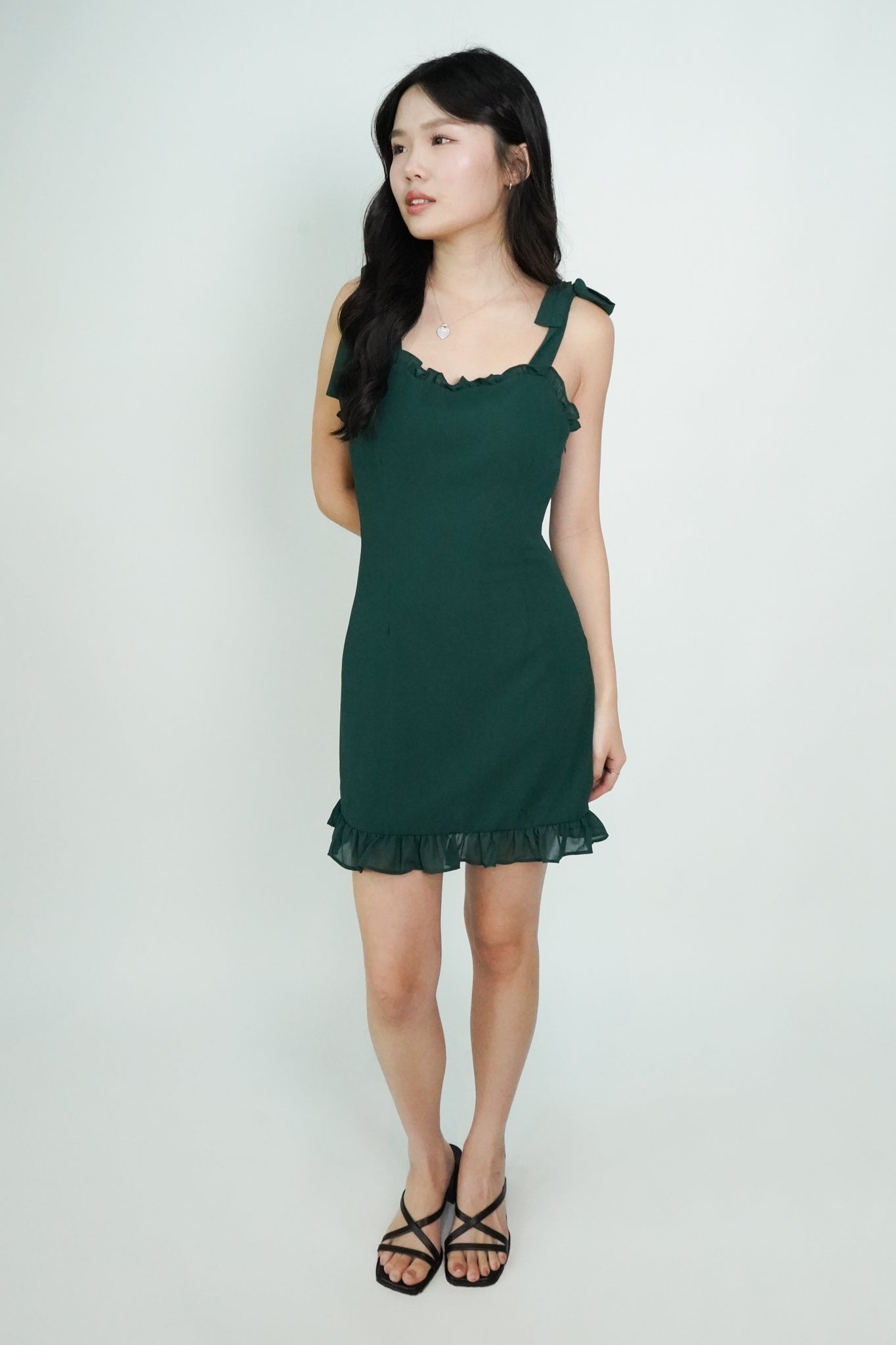 Esme Tie-Shoulder Mini Dress (Dark Green)