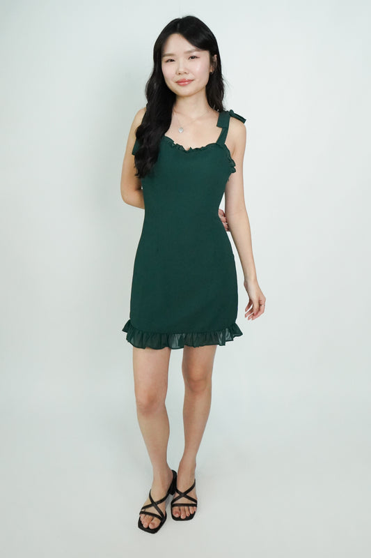 Esme Tie-Shoulder Mini Dress (Dark Green)