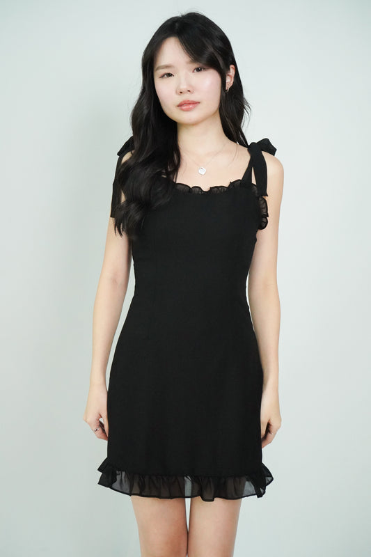 Esme Tie-Shoulder Mini Dress (Black)