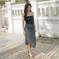 Celine Ruched Detailed Pencil Skirt (Slate Grey)