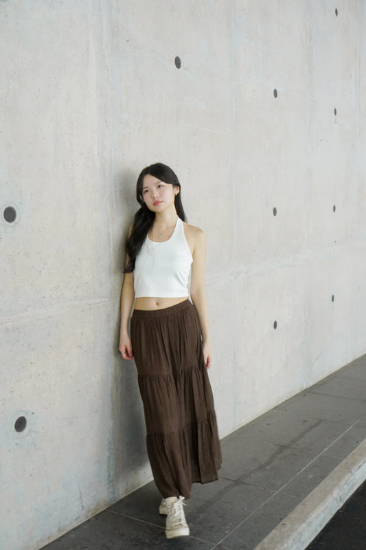 Leah Linen Tiered Skirt (Mocha)