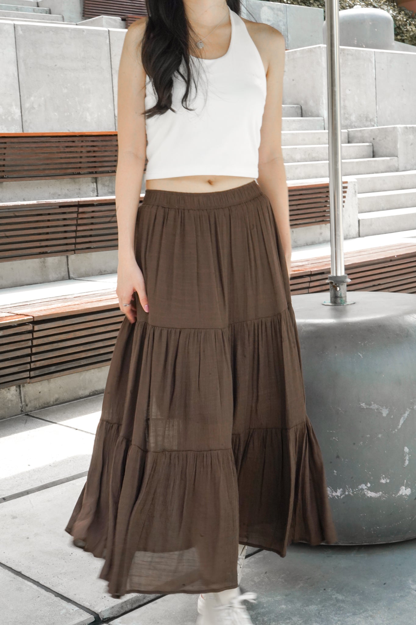 Leah Linen Tiered Skirt (Mocha)