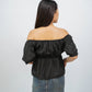 Meredith Fit & Flare 2 way Puffed Sleeve Top (Black)