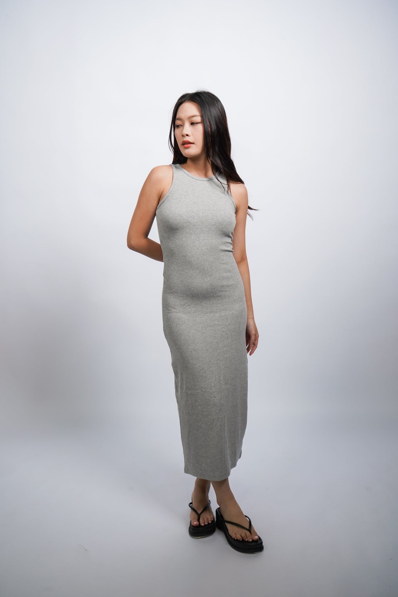 Everlyn Tank Maxi Dress with Cut Out Back (Grey)