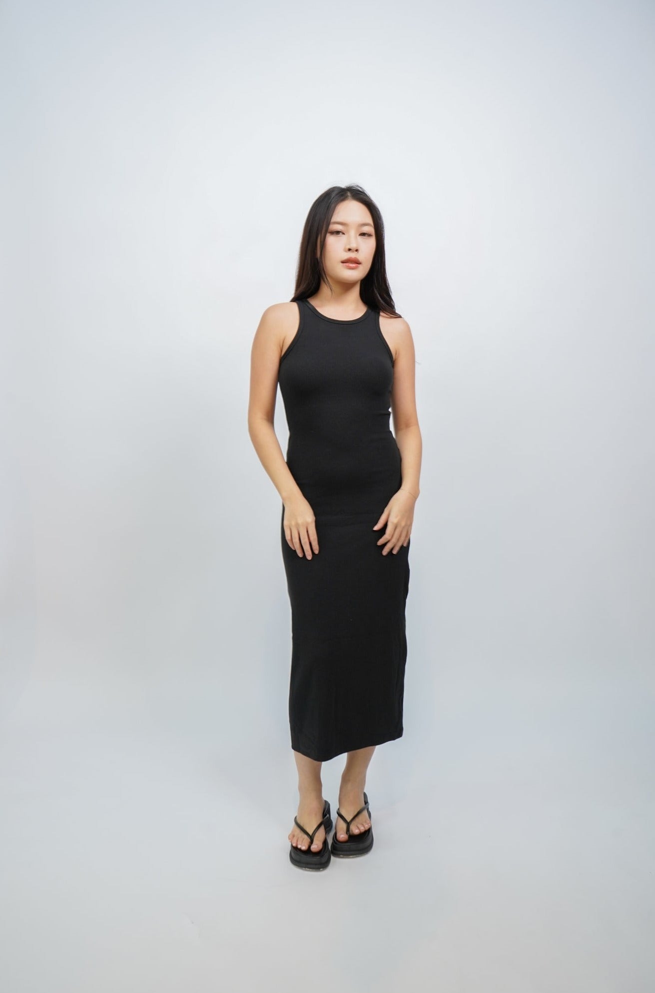 Everlyn Tank Maxi Dress with Cut Out Back (Black)