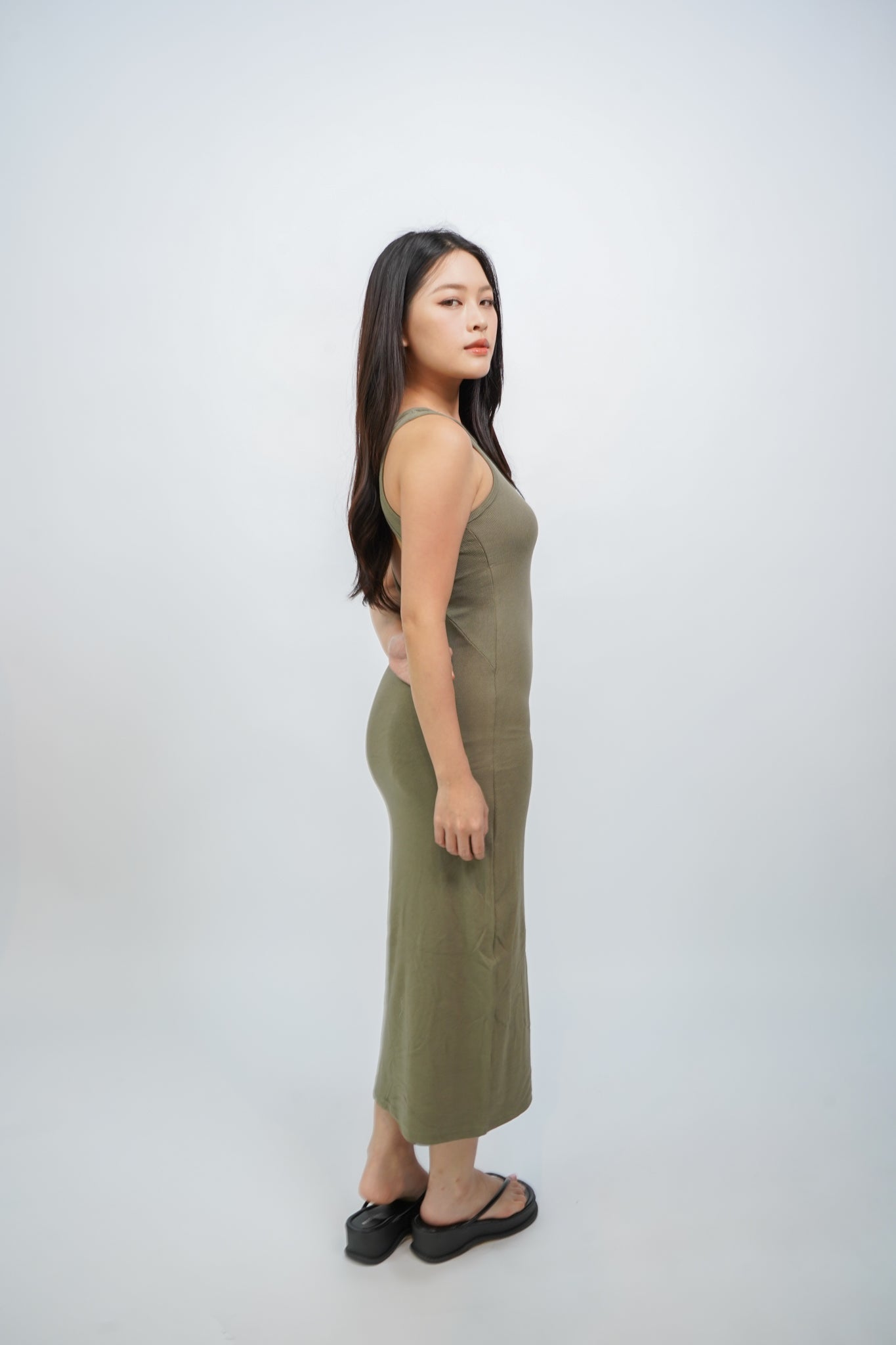 Everlyn Tank Maxi Dress with Cut Out Back (Army Green)