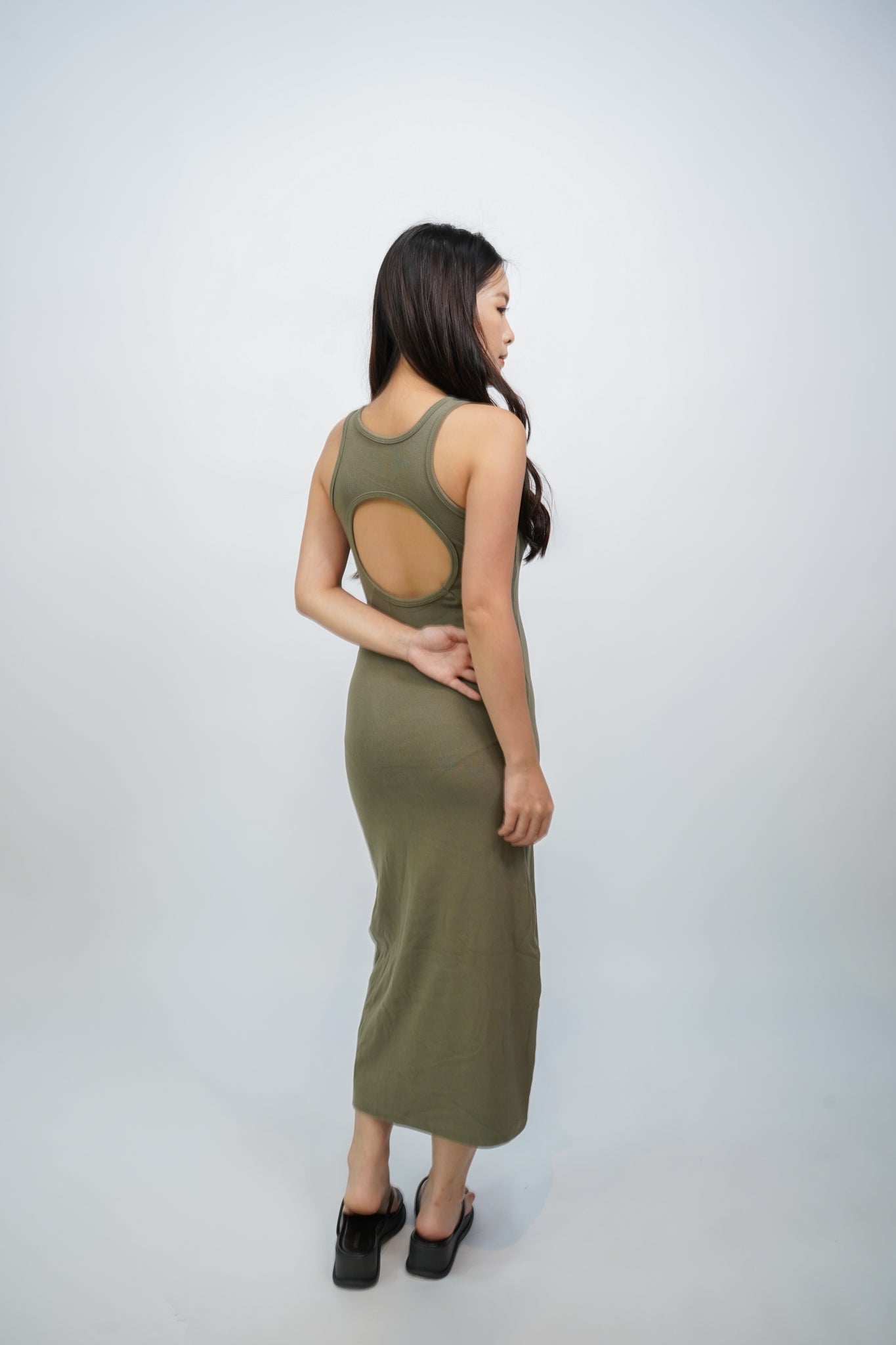 Everlyn Tank Maxi Dress with Cut Out Back (Army Green)