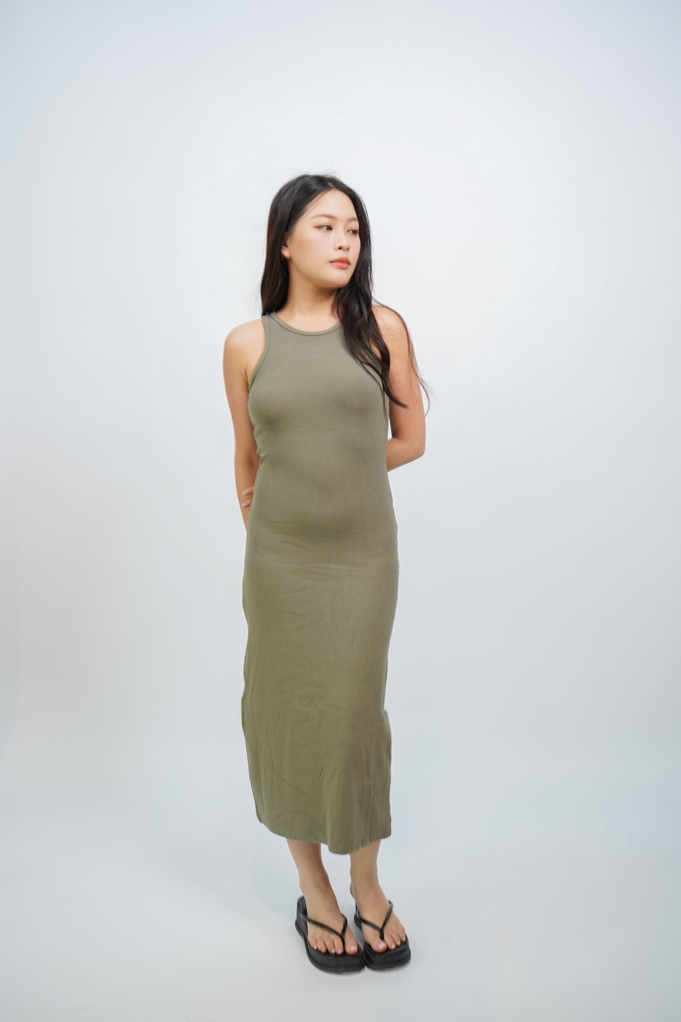 Everlyn Tank Maxi Dress with Cut Out Back (Army Green)