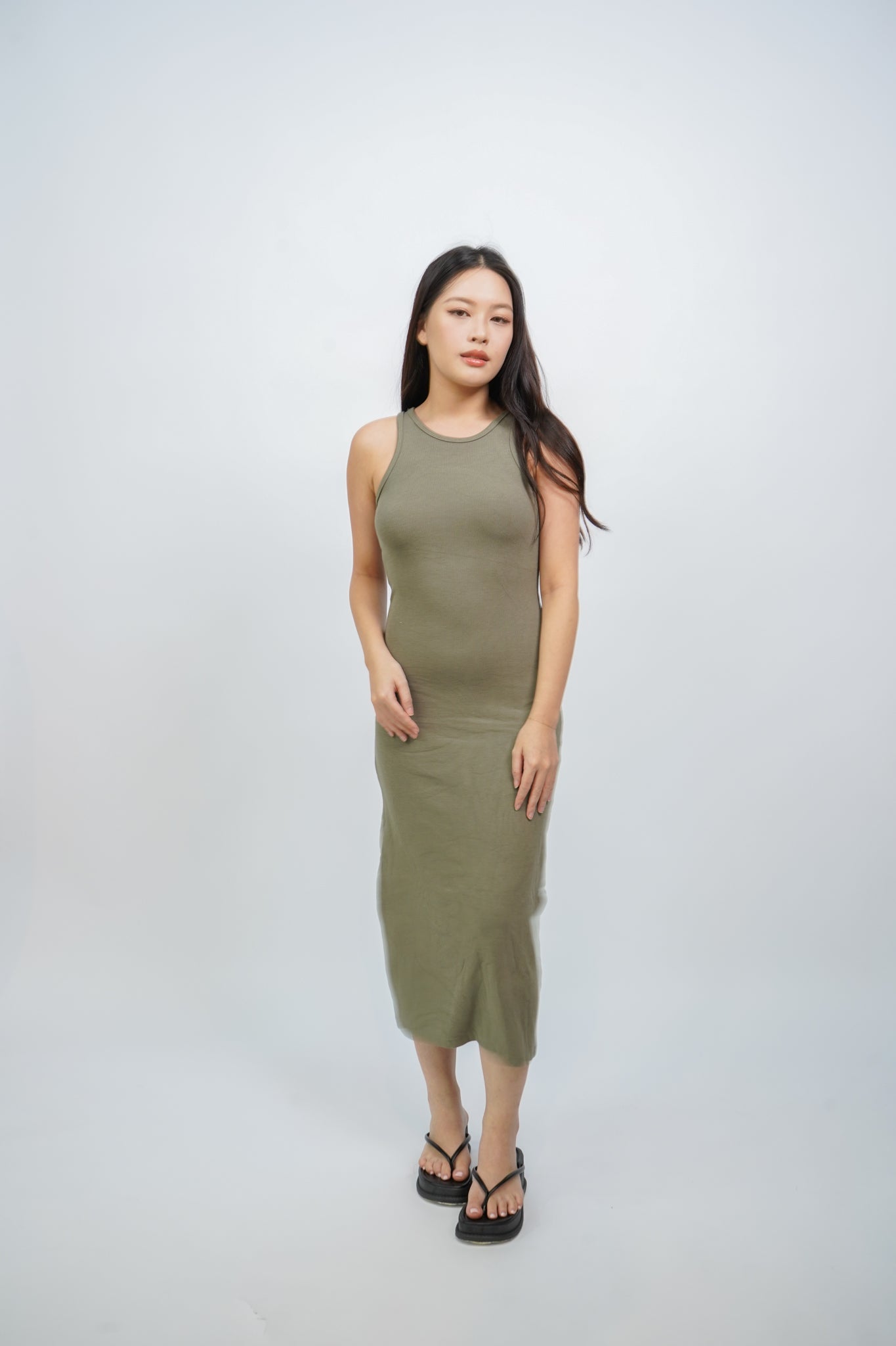 Everlyn Tank Maxi Dress with Cut Out Back (Army Green)