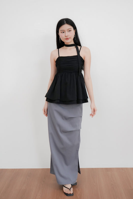 Moon Ruched babydoll top (Black)