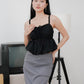 Arielle Bubble Hem Top with Scrunchie Straps (Black)