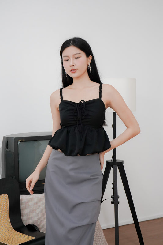 Arielle Bubble Hem Top with Scrunchie Straps (Black)