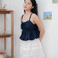 Arielle Bubble Hem Top with Scrunchie Straps (Navy)