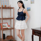 Arielle Bubble Hem Top with Scrunchie Straps (Navy)