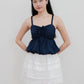 Arielle Bubble Hem Top with Scrunchie Straps (Navy)