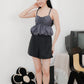 Arielle Bubble Hem Top with Scrunchie Straps (Gunmetal)