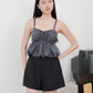 Arielle Bubble Hem Top with Scrunchie Straps (Gunmetal)
