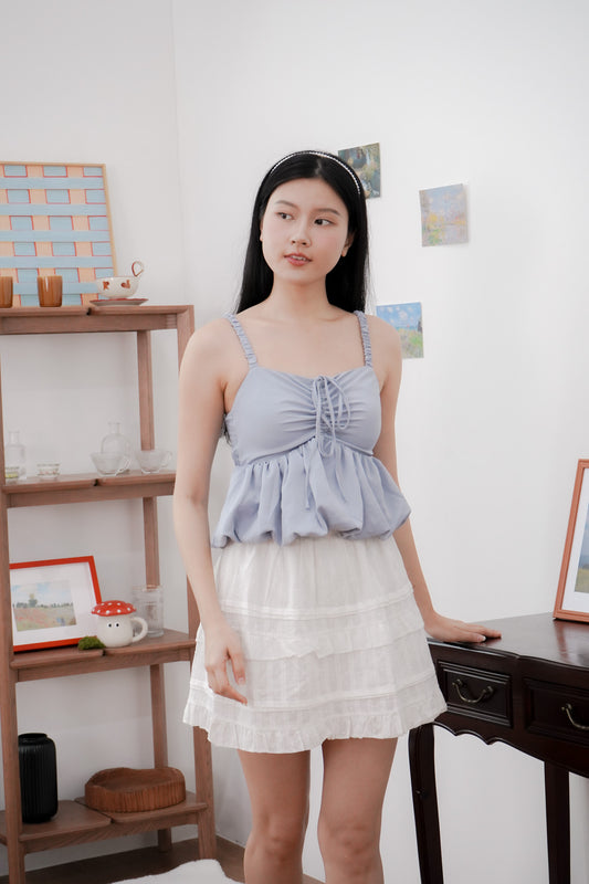 Arielle Bubble Hem Top with Scrunchie Straps (Pastel Blue)