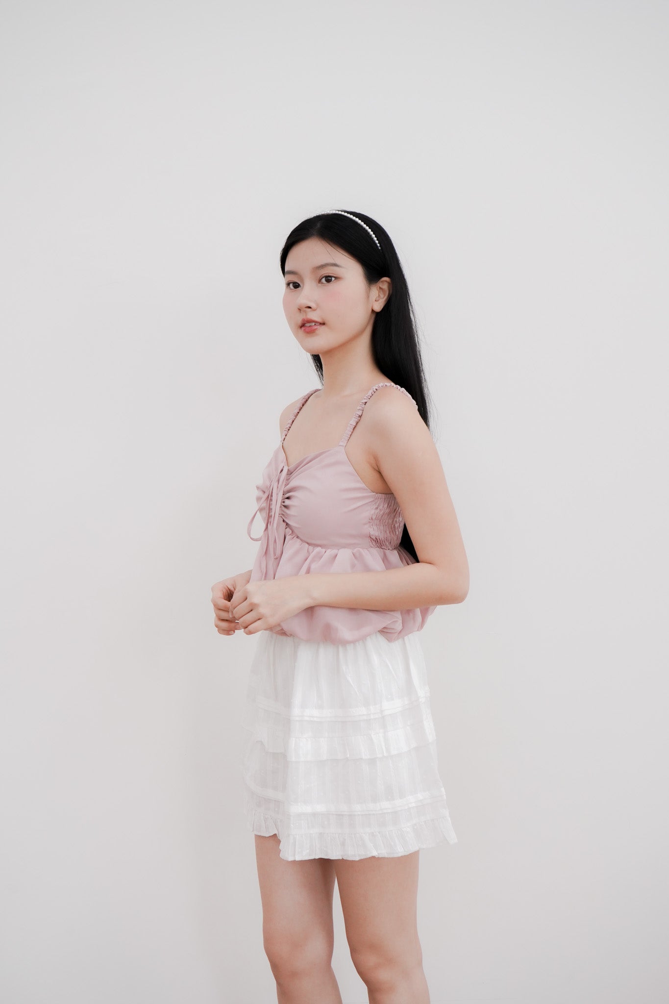 Arielle Bubble Hem Top with Scrunchie Straps (Dusty Pink)