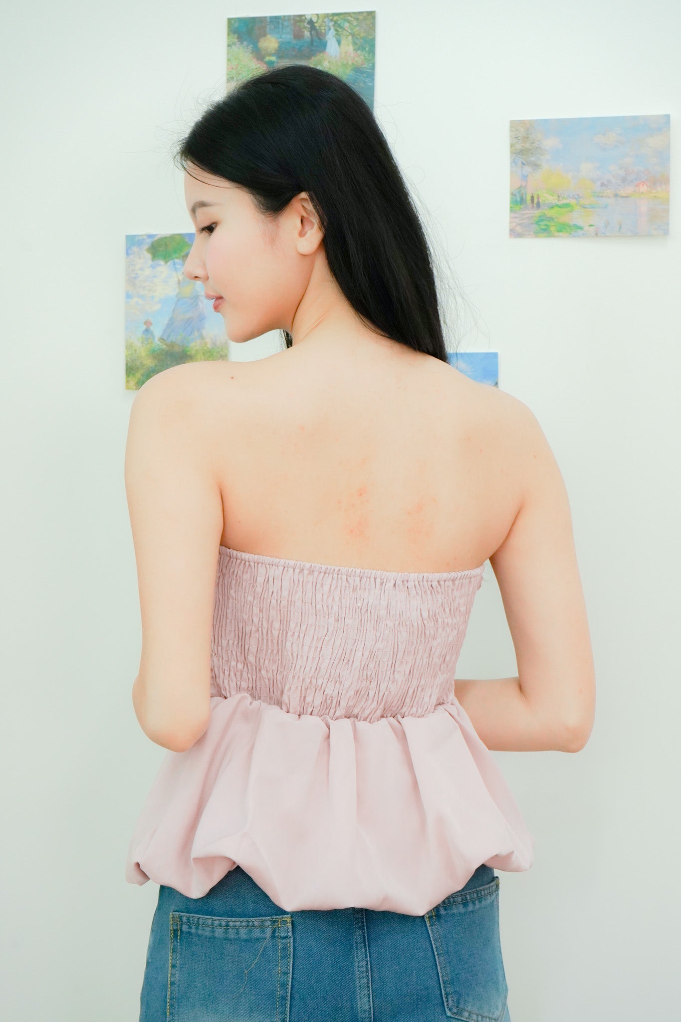 Arden Bubble Hem Ruched Tube Top (Dusty Pink)