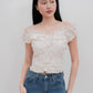 Stella soft pink floral off-shoulder top (cream)