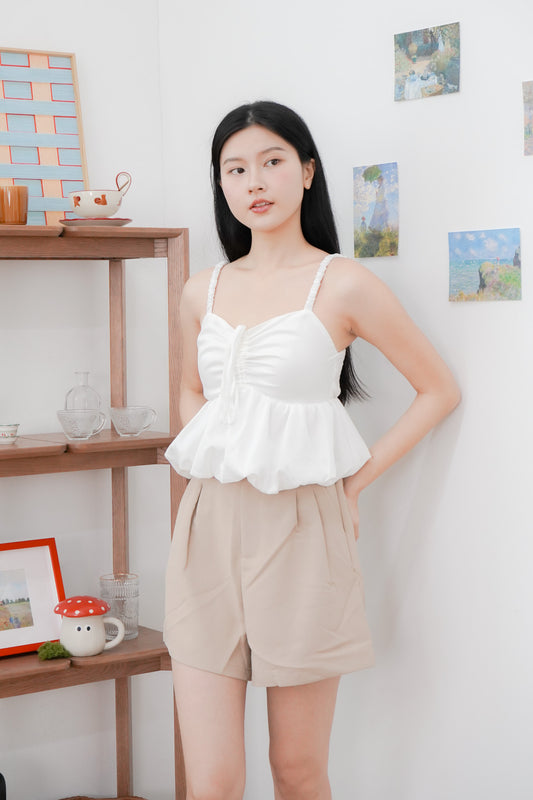 Arielle Bubble Hem Top with Scrunchie Straps (White)
