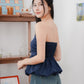 Arden Bubble Hem Ruched Tube Top (Navy)